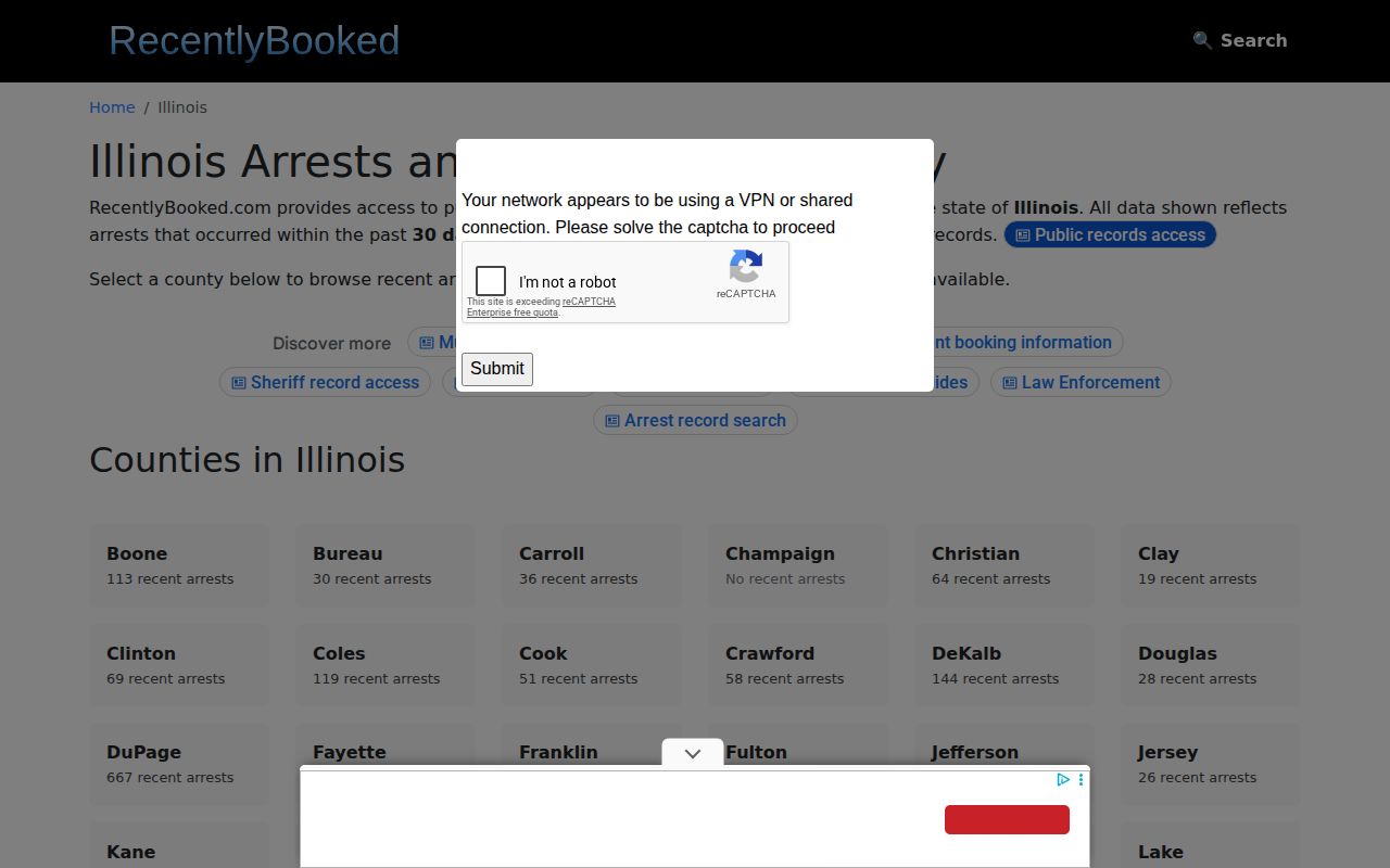 Unofficial Illinois arrest directory without verified Pulaski County weekly coverage